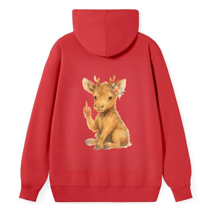 baby moose with adorable tiny antlers, one hoof raised in attitude - Classic Pullover Hoodie - Red