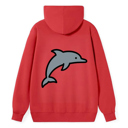 Bottlenose Dolphin - Gray jumping pose flat side profile - Classic Pullover Hoodie - Red