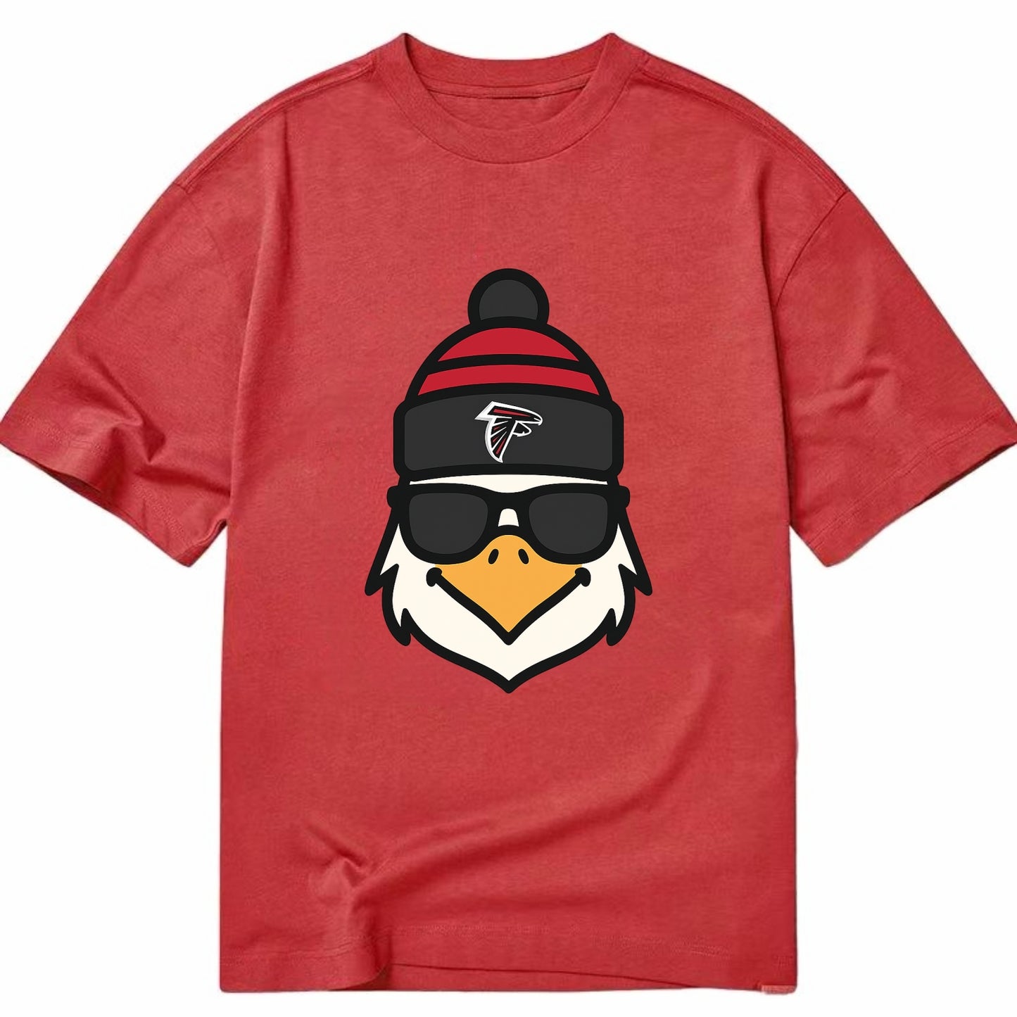 Atlanta Falcon wearing Falcons red and black beanie with pom pom and wayfarer - Classic T-shirt - Red