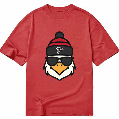 Atlanta Falcon wearing Falcons red and black beanie with pom pom and wayfarer - Classic T-shirt - Red