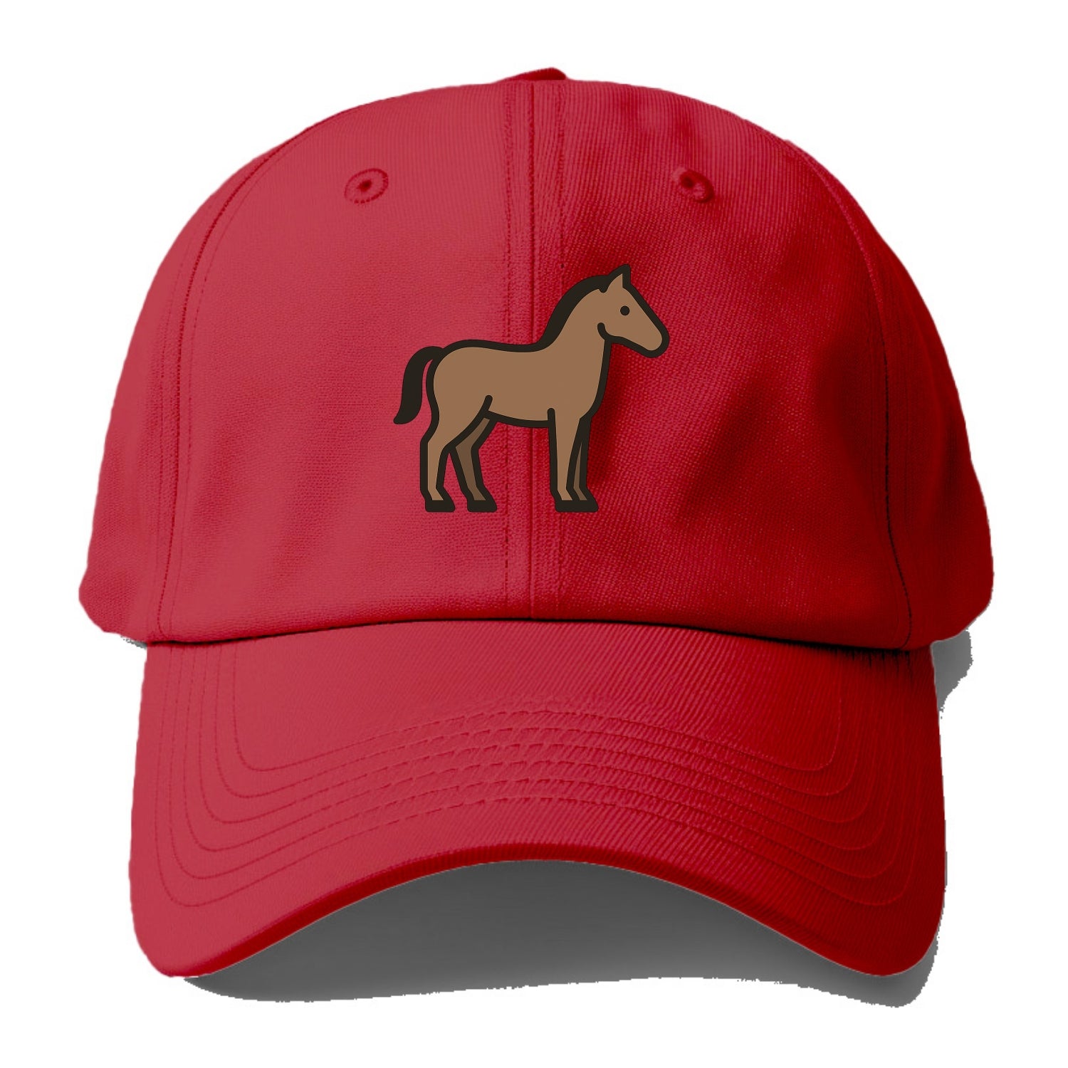 Horse - Brown standing pose flat side profile - Baseball Cap - Red