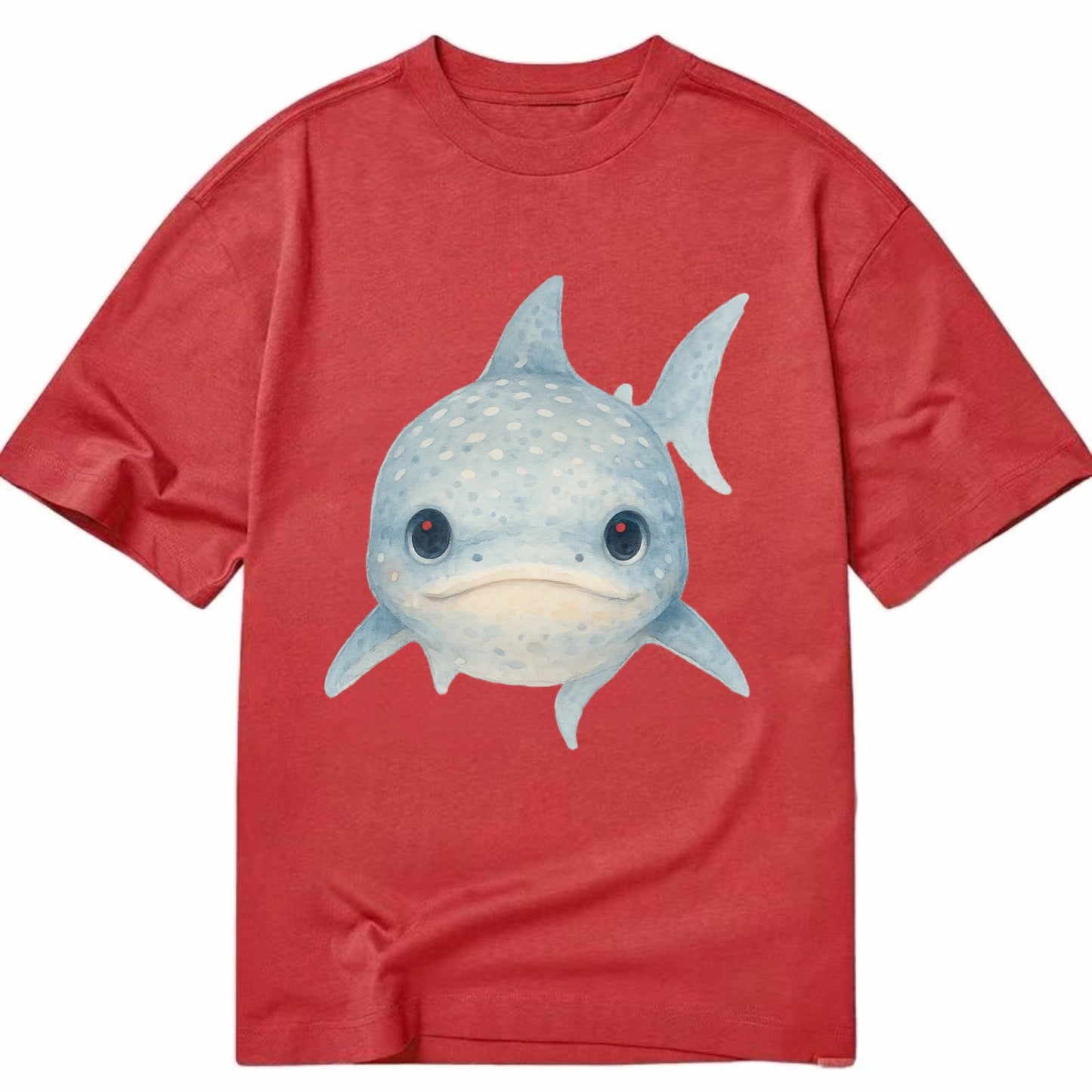 Baby Whale Shark - spotted blue-gray, wide mouth closed, tiny eyes, front-facing, - Classic T-shirt - Red