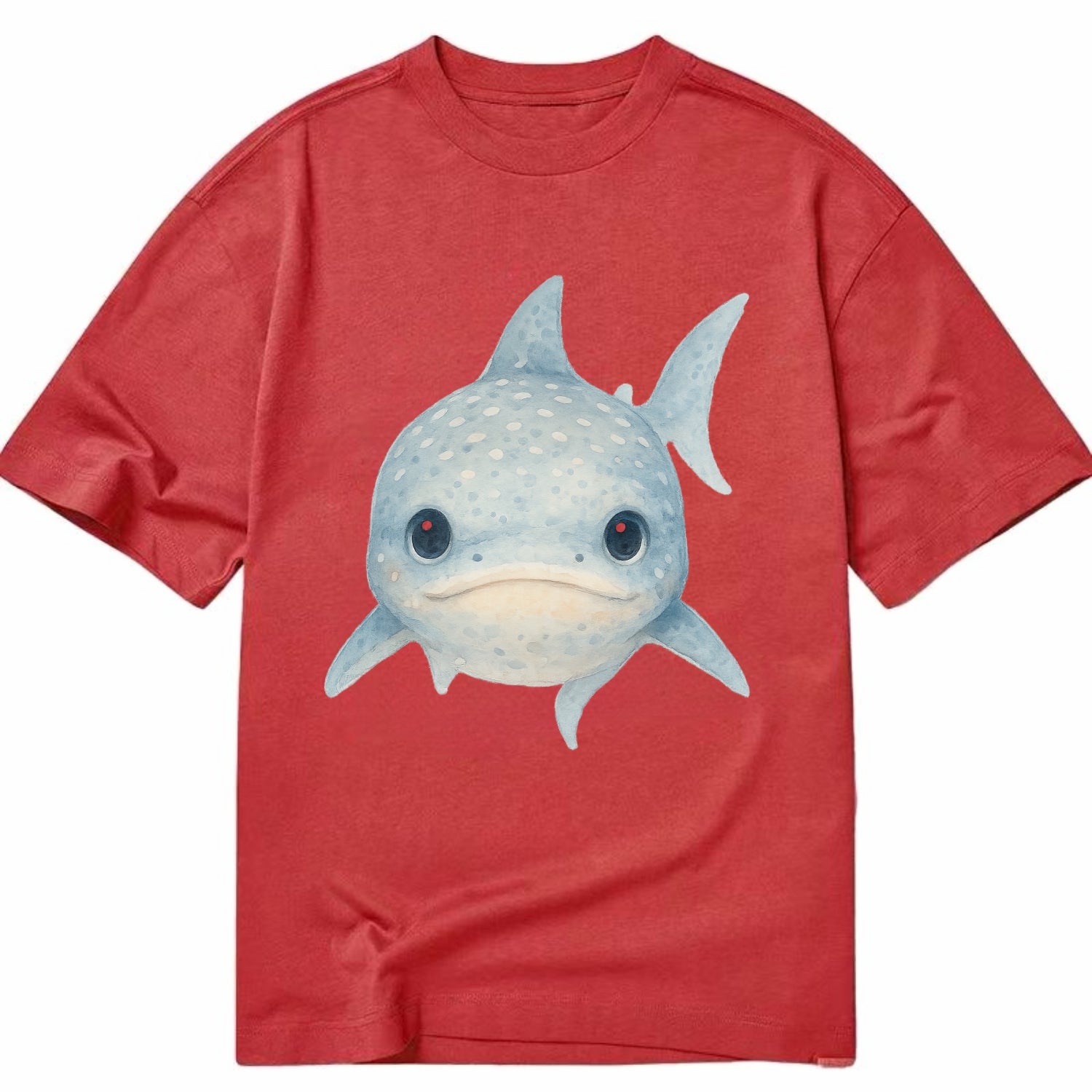 Baby Whale Shark - spotted blue-gray, wide mouth closed, tiny eyes, front-facing, - Classic T-shirt - Red