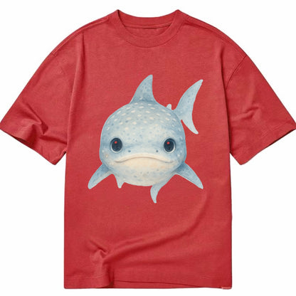 Baby Whale Shark - spotted blue-gray, wide mouth closed, tiny eyes, front-facing, - Classic T-shirt - Red