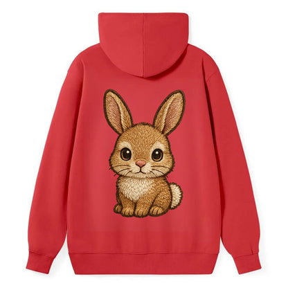 Baby Rabbit - long ears, fluffy white tail, pink nose, large brown eyes, - Classic Pullover Hoodie - Red