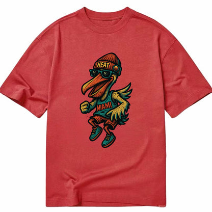 Miami Pelican wearing Heat beanie with sunset patch and wayfarer sunglasses - Classic T-shirt - Red