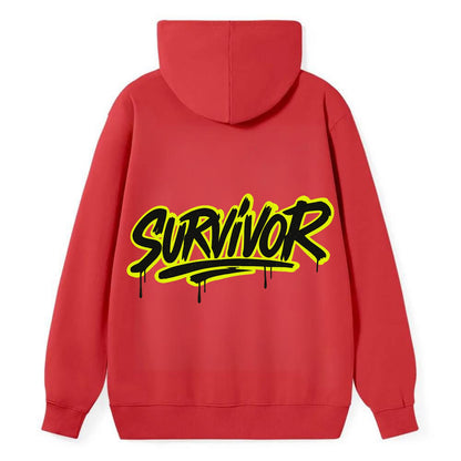 Bold typography design - "SURVIVOR" - overcomer, still standing, made it - Classic Pullover Hoodie - Red