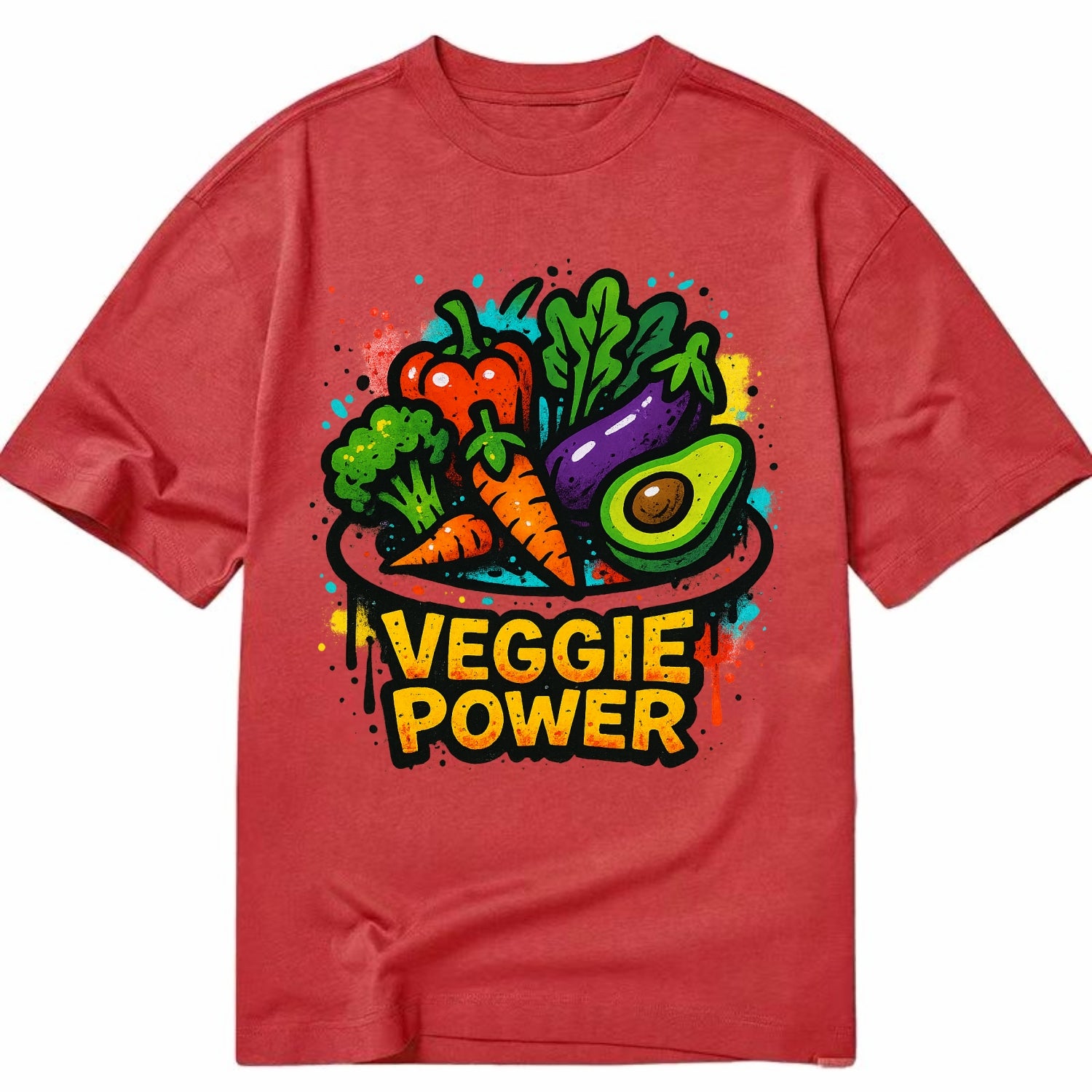 Colorful vegetables and plants on plate - plant-based lifestyle, veggie power - Classic T-shirt - Red