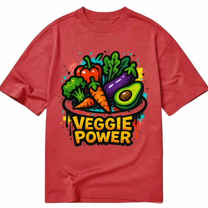 Colorful vegetables and plants on plate - plant-based lifestyle, veggie power - Classic T-shirt - Red