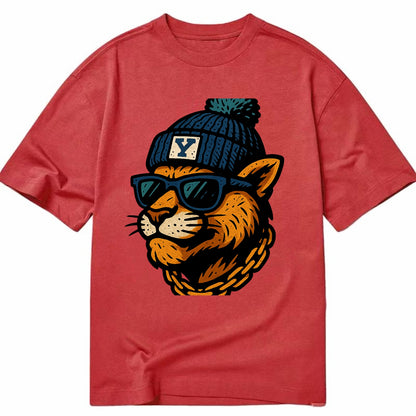 Provo Cougar wearing BYU beanie with Y patch - Classic T-shirt - Red