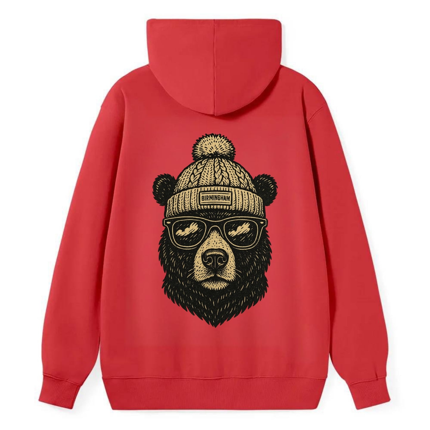 Alabama Black Bear wearing Birmingham beanie with pom pom and wayfarer - Classic Pullover Hoodie - Red