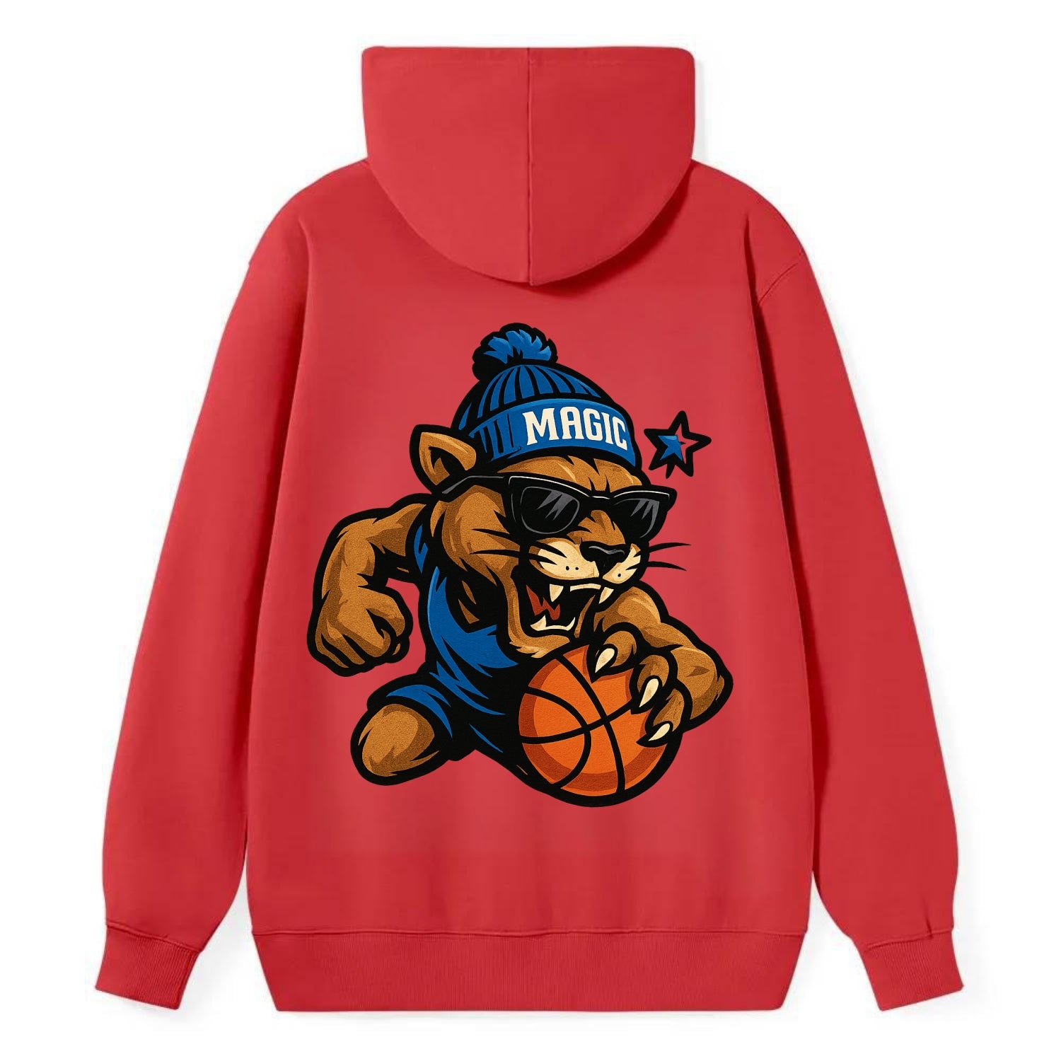 Florida Panther wearing Magic beanie with star wand patch and wayfarer - Classic Pullover Hoodie - Red