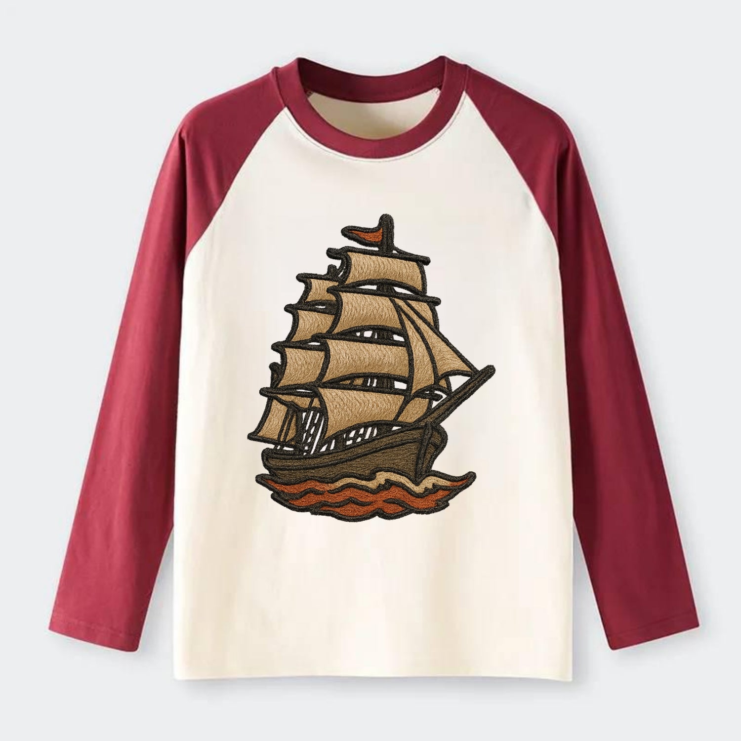 Sailing Ship  - Raglan Long Sleeve T-Shirt - Red