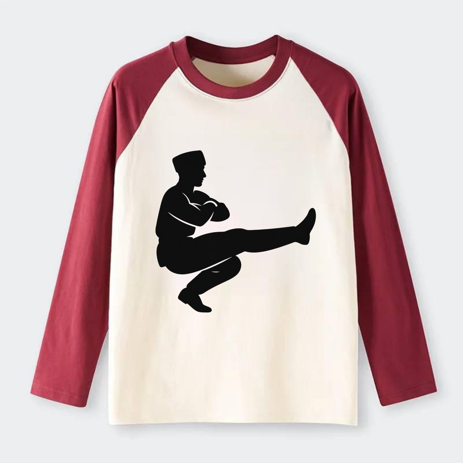 Russian Cossack dancer squat kick - Raglan Long Sleeve T-Shirt - Red