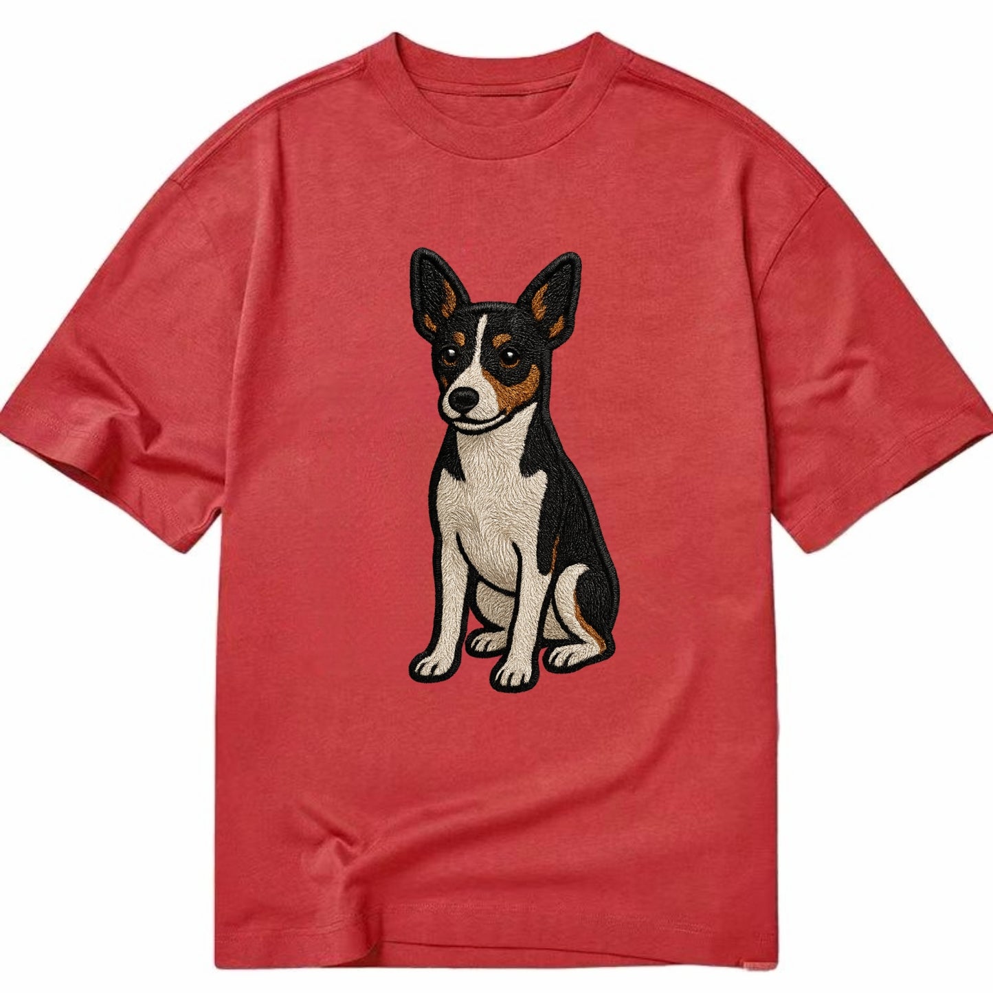Rat Terrier - Tri-color embroidered pose Classic T-shirt - Red