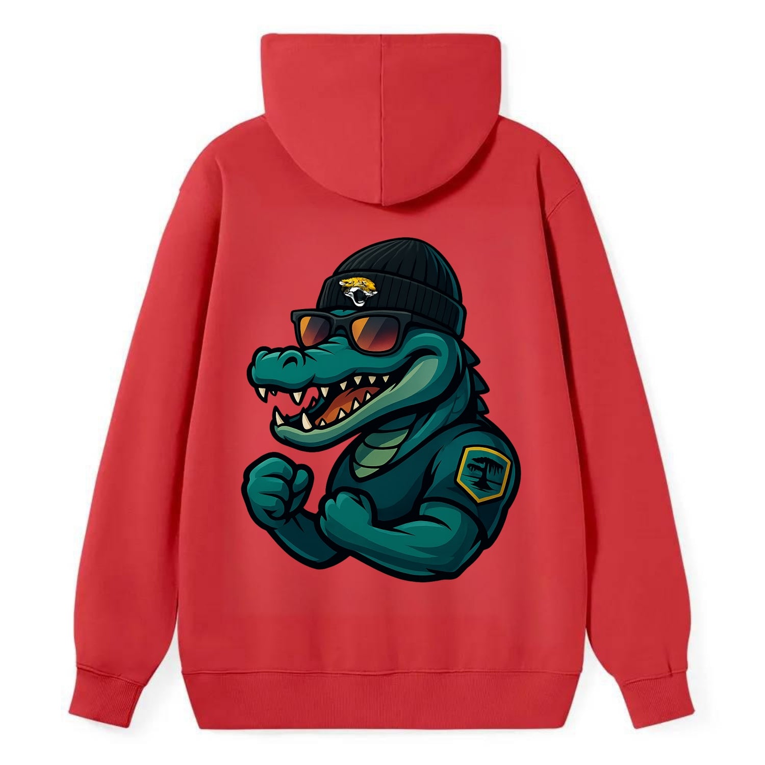 Jacksonville Alligator wearing Jaguars beanie with swamp patch and - Classic Pullover Hoodie - Red