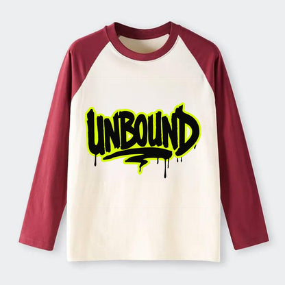 Bold typography design - "UNBOUND" - without limits, free from - Raglan Long Sleeve T-Shirt - Red