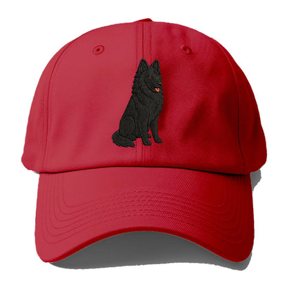 Belgian Sheepdog - Black long-haired embroidered pose - Baseball Cap - Red