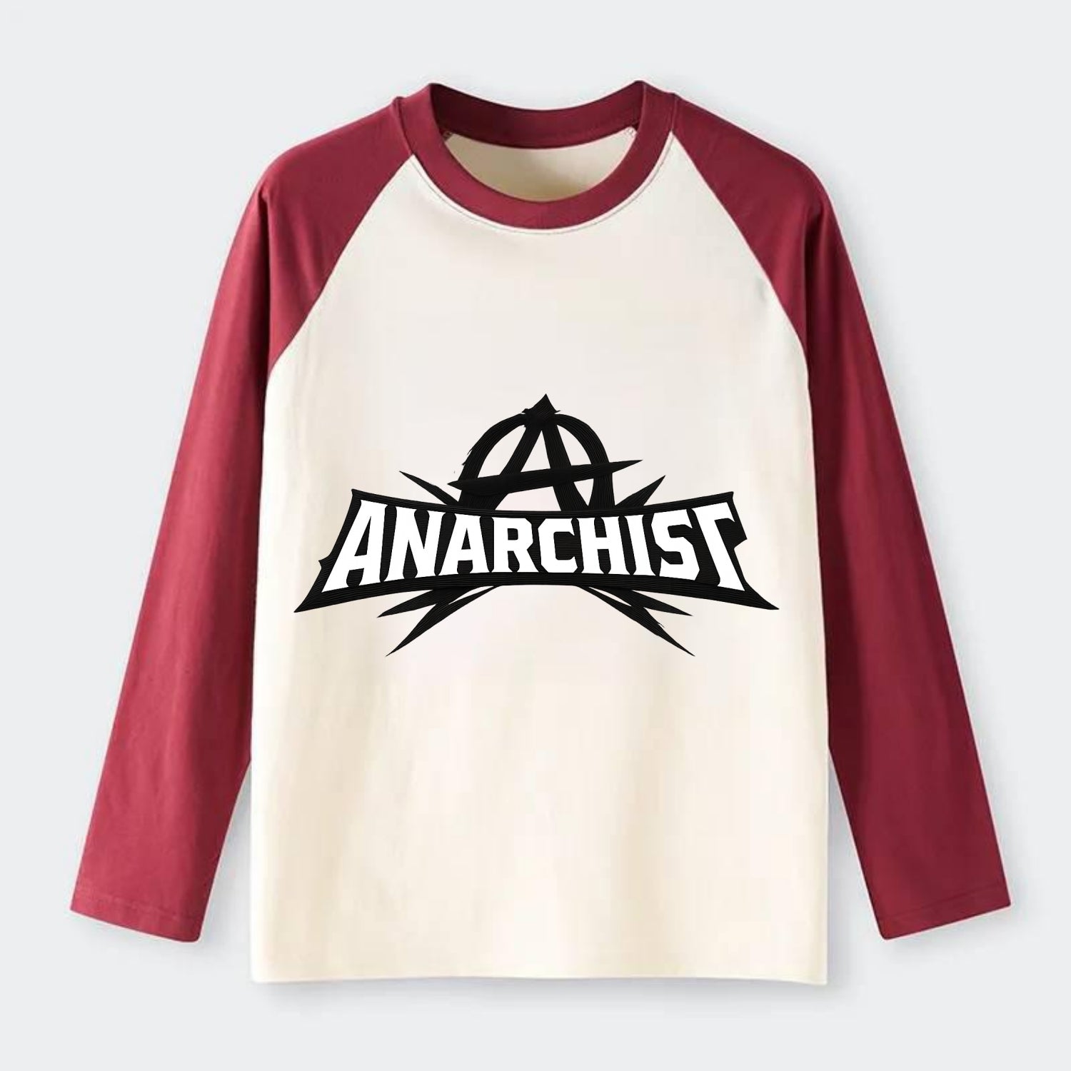 Bold typography design - "ANARCHIST" - no masters, self-governed - Raglan Long Sleeve T-Shirt - Red