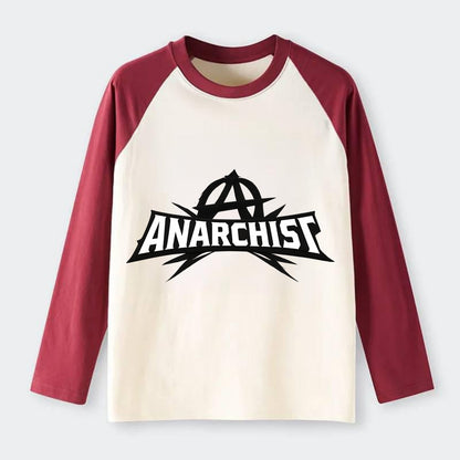 Bold typography design - "ANARCHIST" - no masters, self-governed - Raglan Long Sleeve T-Shirt - Red