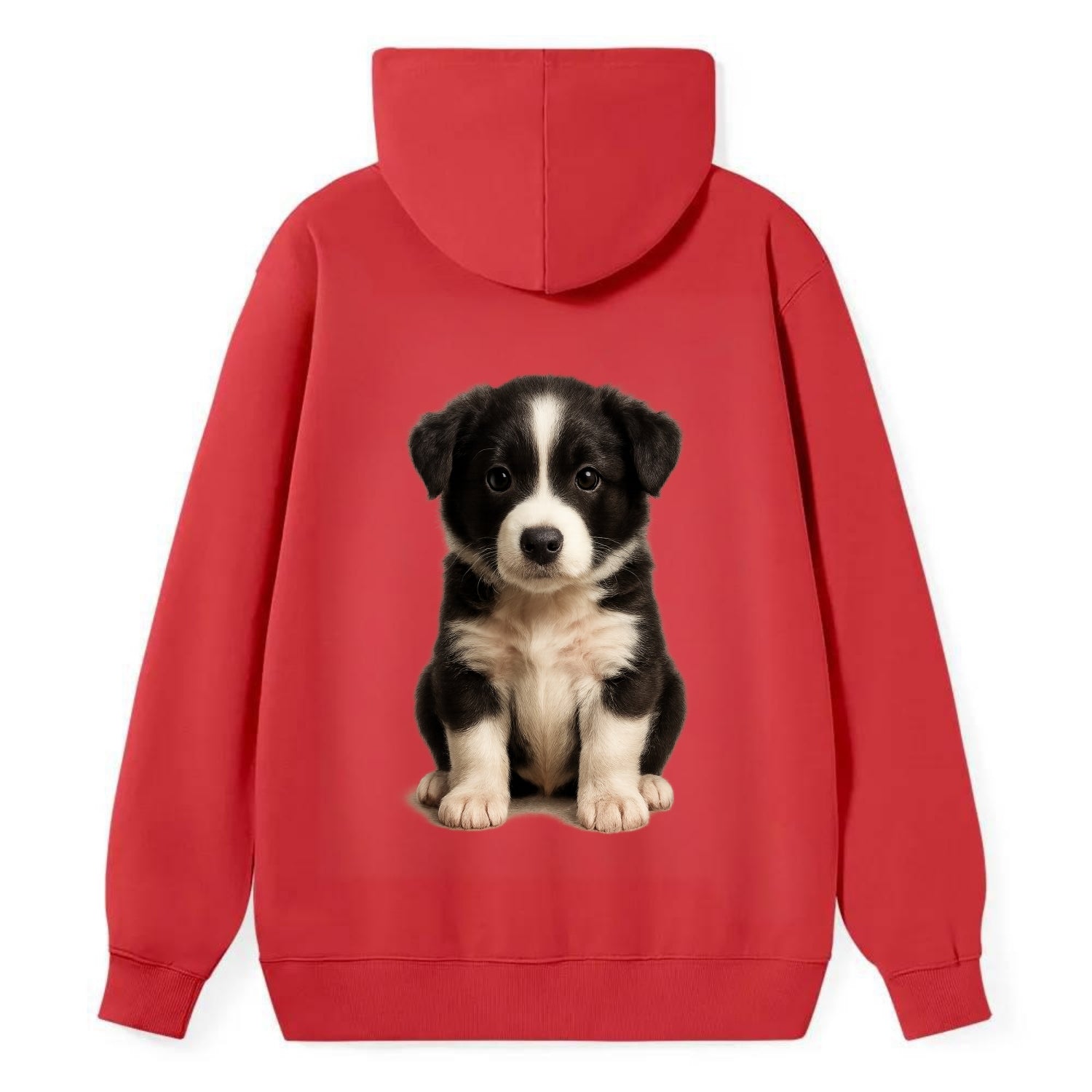 Baby Border Collie Puppy - black and white, intense smart eyes, athletic - Classic Pullover Hoodie - Red