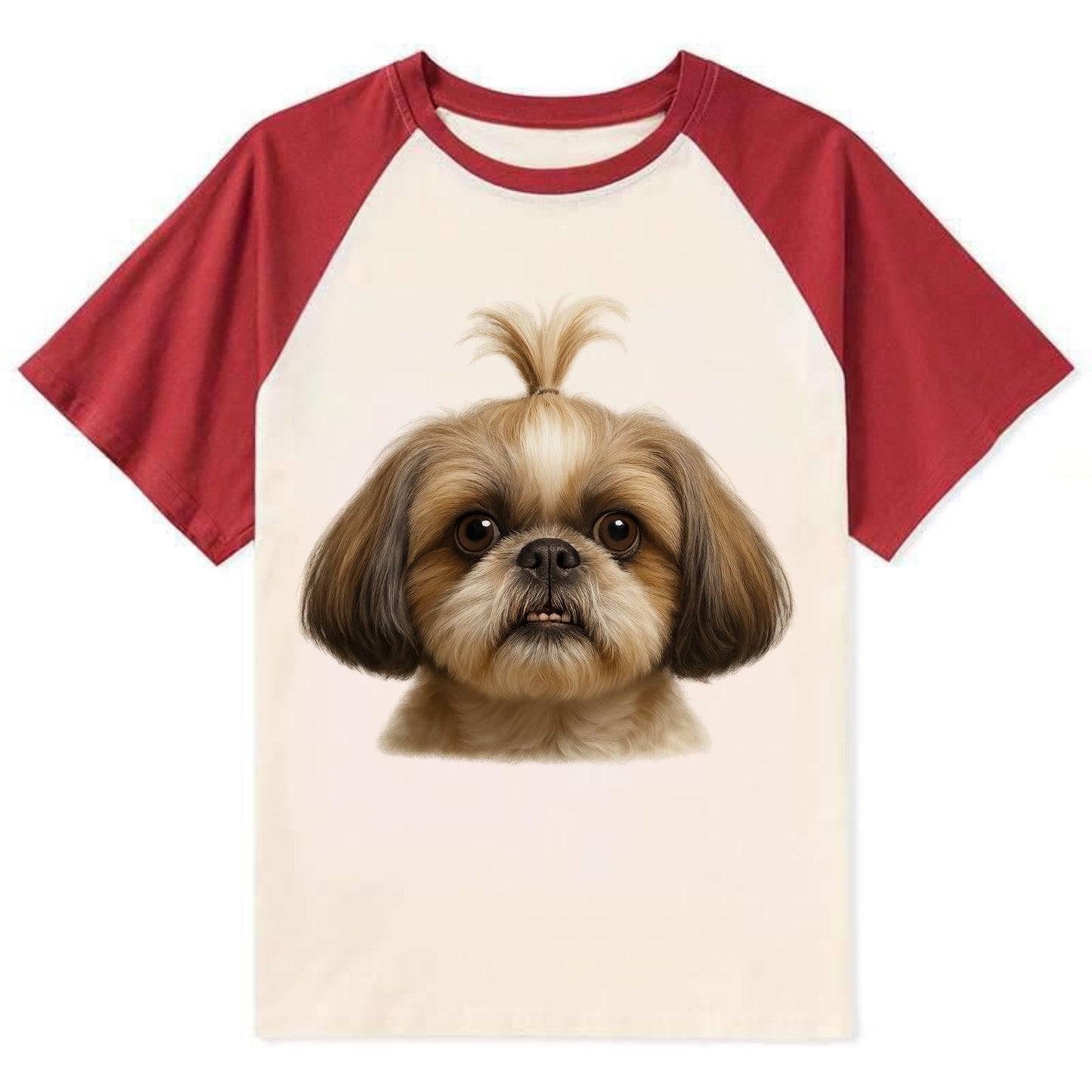 Shih Tzu  - Contrast Raglan T-shirt - Red