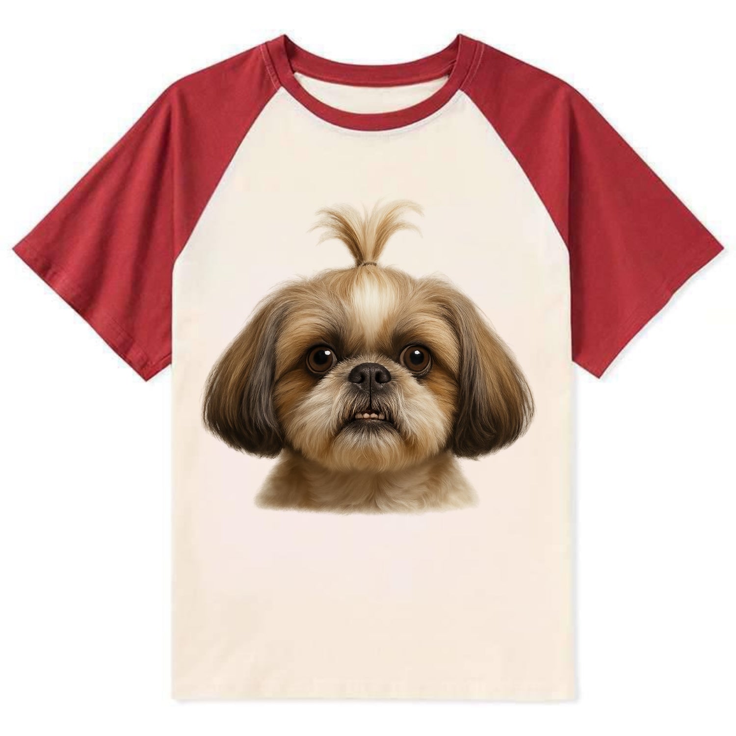 Shih Tzu  - Contrast Raglan T-shirt - Red