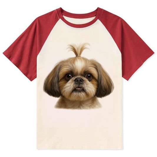 Shih Tzu  - Contrast Raglan T-shirt - Red