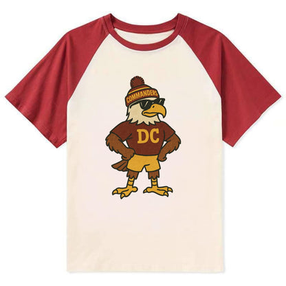 DC Eagle wearing Commanders burgundy and gold beanie with pom pom and - Contrast Raglan T-shirt - Red
