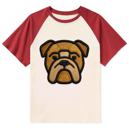 Bulldog - Minimalist geometric design wi - Contrast Raglan T-shirt - Red