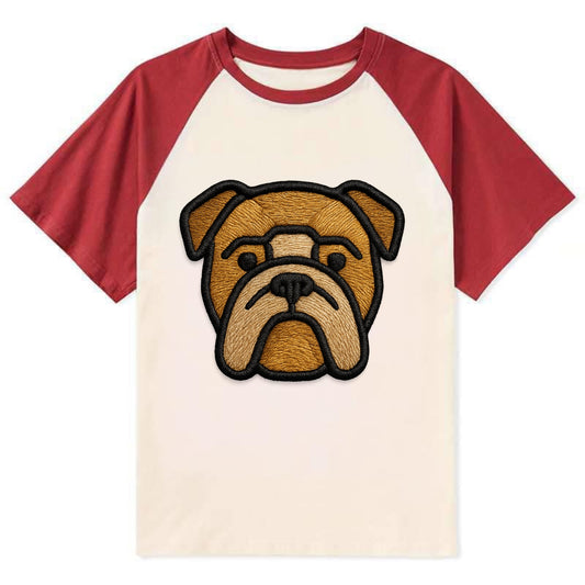 Bulldog - Minimalist geometric design wi - Contrast Raglan T-shirt - Red