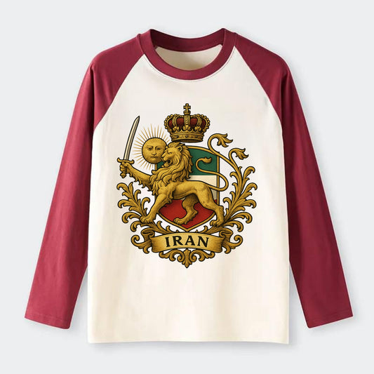 Royal Iran Coat Of Arms - Raglan Long Sleeve T-Shirt - Red