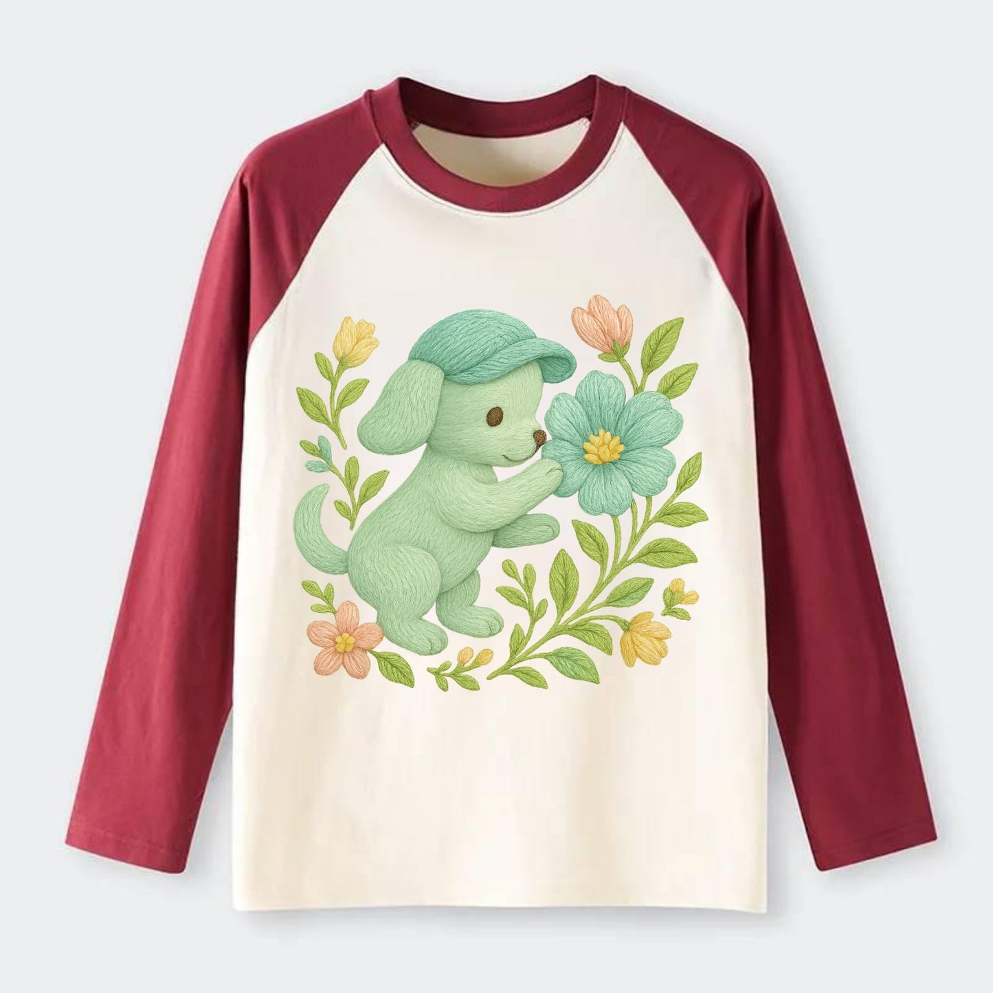 Mint Puppy - Raglan Long Sleeve T-Shirt - Red
