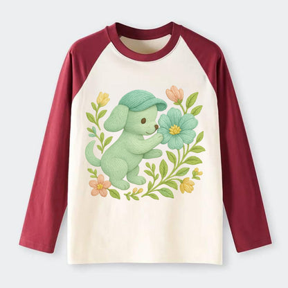 Mint Puppy - Raglan Long Sleeve T-Shirt - Red
