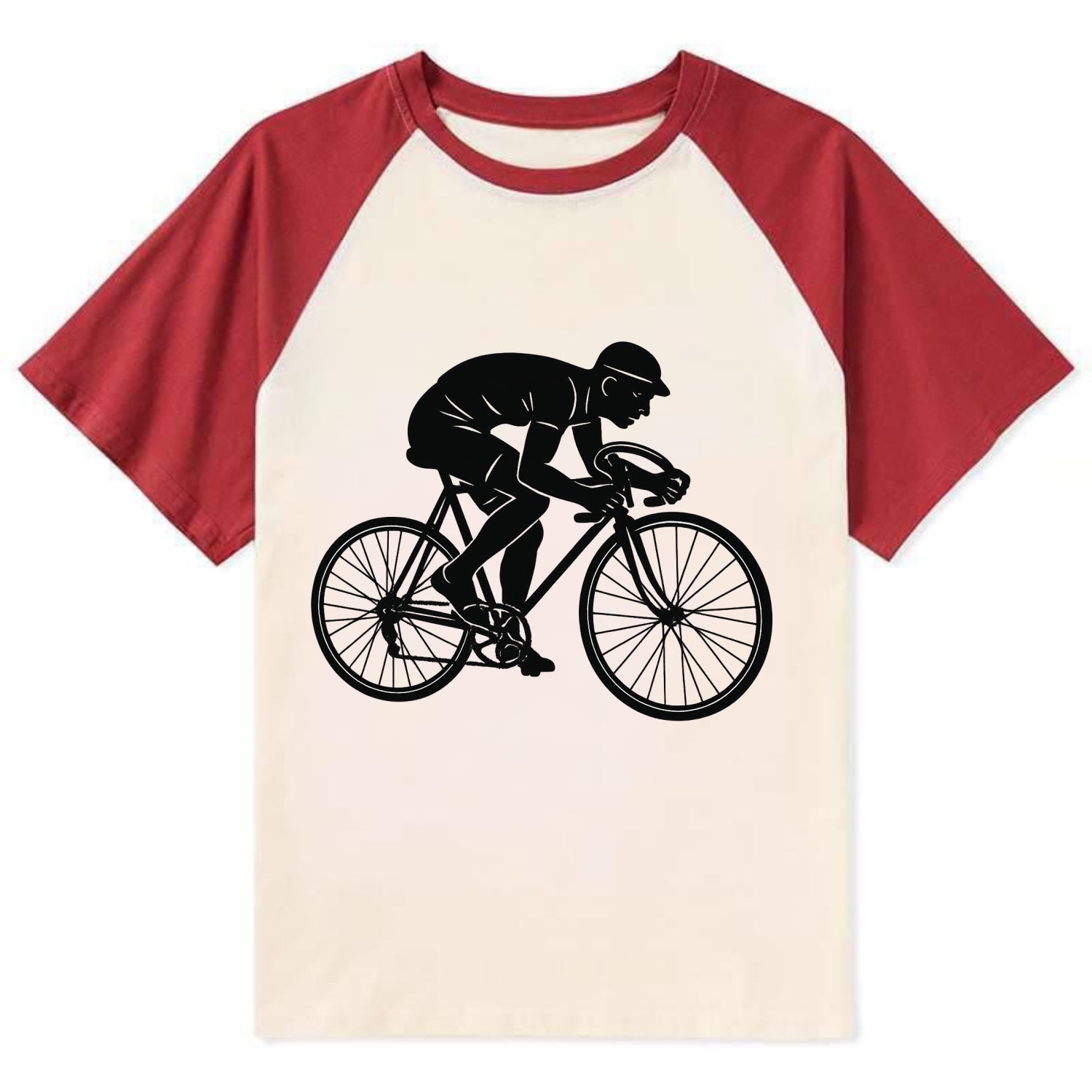 Cyclist sprinting in racing position - Contrast Raglan T-shirt - Red
