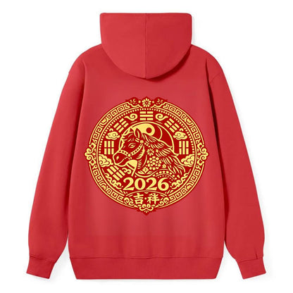 LUCKY HORSE MEDALLION | Circular medallion with horse profile | Intricate - Classic Pullover Hoodie - Red
