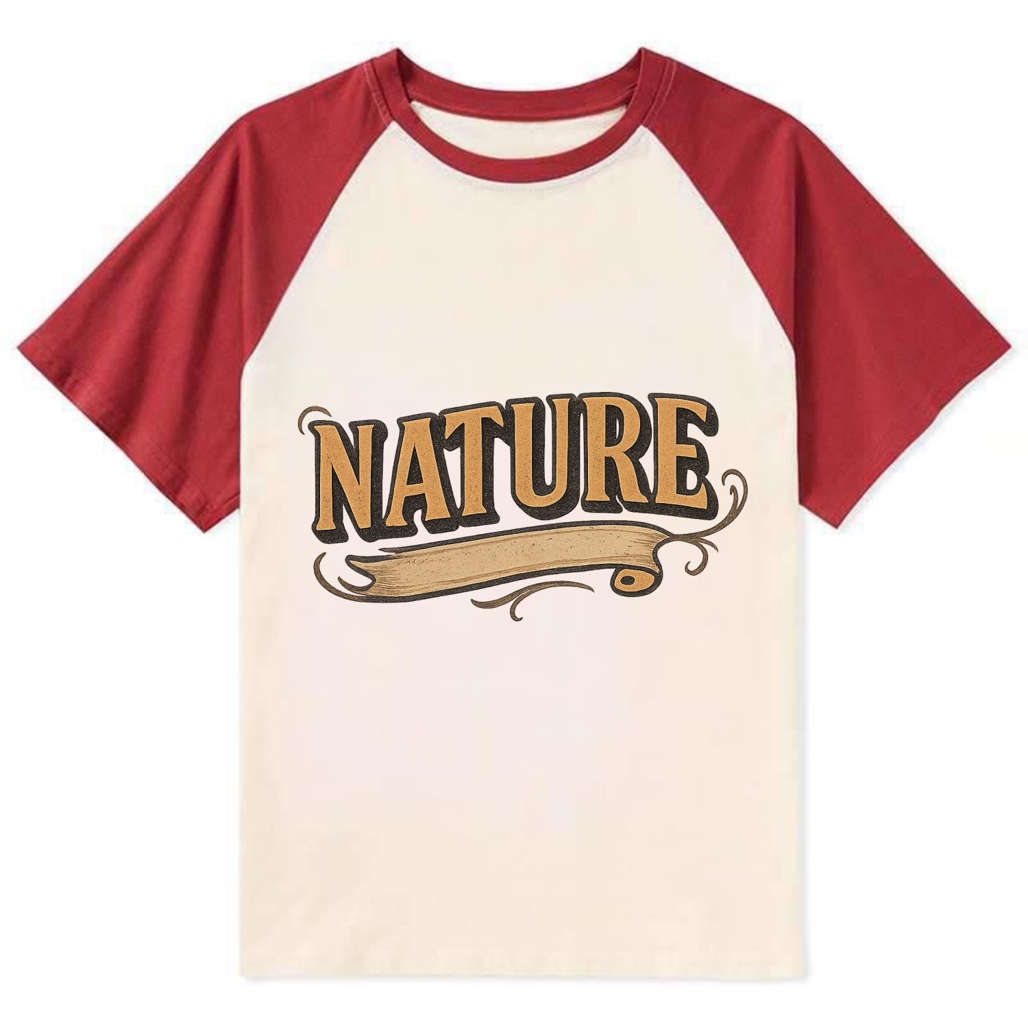 Bold typography design - "NATURE" - natural world, organic - Contrast Raglan T-shirt - Red