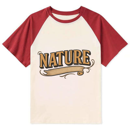 Bold typography design - "NATURE" - natural world, organic - Contrast Raglan T-shirt - Red
