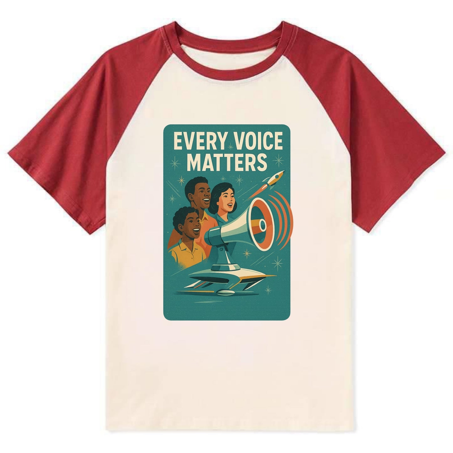 Diverse voices being heard and amplified - "Every Voice Matters" - - Contrast Raglan T-shirt - Red