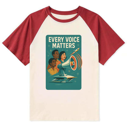 Diverse voices being heard and amplified - "Every Voice Matters" - - Contrast Raglan T-shirt - Red