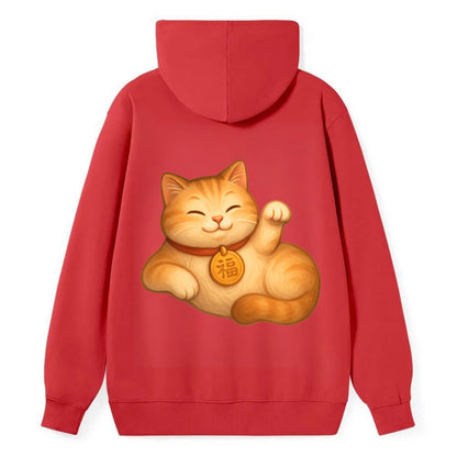 Maneki Neko Pose - Classic Pullover Hoodie - Red