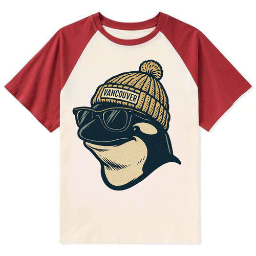 Vancouver Orca wearing Vancouver beanie - Contrast Raglan T-shirt