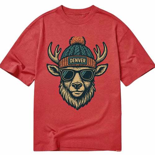 Denver Elk wearing Denver beanie with pom pom and wayfarer sunglasses - Classic T-shirt