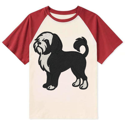 Löwchen - Black and white lion trim embr - Contrast Raglan T-shirt - Red
