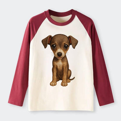 Baby Italian Greyhound Puppy - sleek tiny body, long legs, gentle - Raglan Long Sleeve T-Shirt - Red