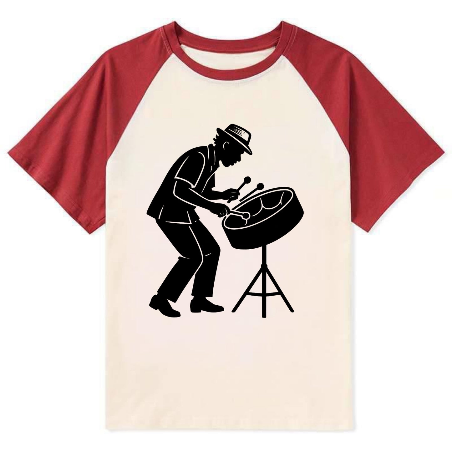 Steel drum player Caribbean rhythm - Contrast Raglan T-shirt - Red