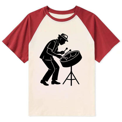 Steel drum player Caribbean rhythm - Contrast Raglan T-shirt - Red