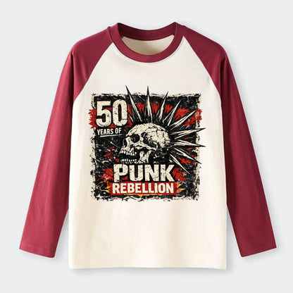 MOHAWK RISING | Spiked hair silhouette | Liberty spikes | Punk - Raglan Long Sleeve T-Shirt - Red