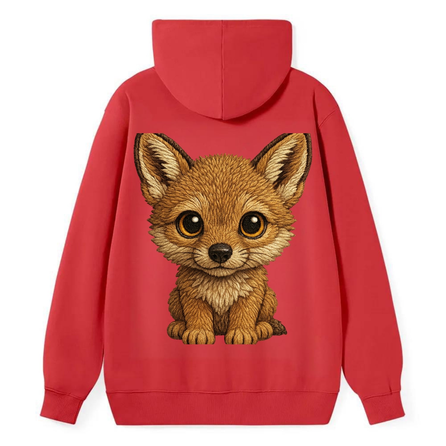 Baby Coyote Pup - tan fur, large ears, golden eyes, front-facing, clever - Classic Pullover Hoodie - Red