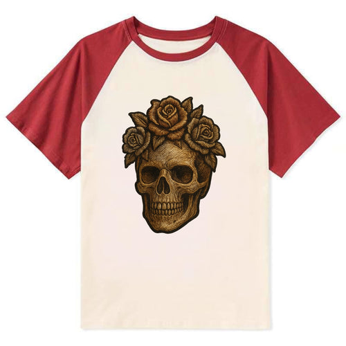 Skull and Roses  - Contrast Raglan T-shirt